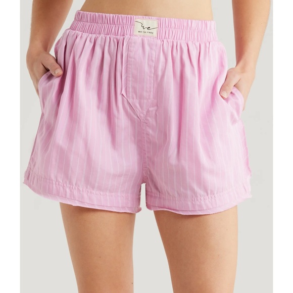 NWT Free People Light Pink Striped Day to Day Boxer Shorts - Picture 1 of 3